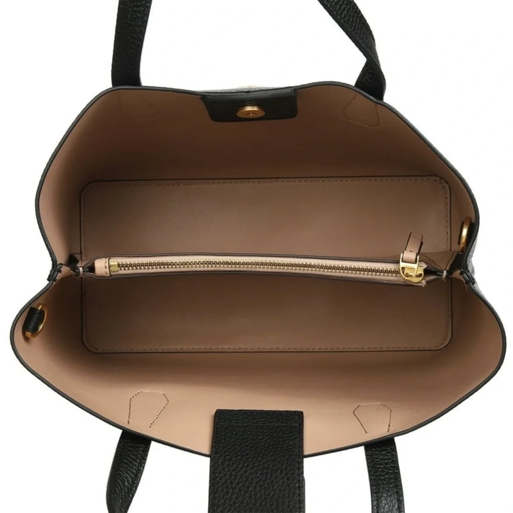 Tory Burch Black Pebbled Leather Small 2 way Tote Bag